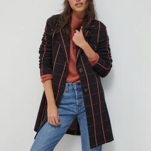 AVEC LESS FILLES anthropology sigred long plaid long coat Petite large